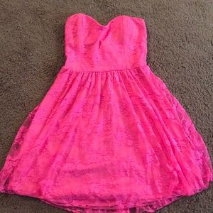 Fun Bright Pink Lace Strapless Dress